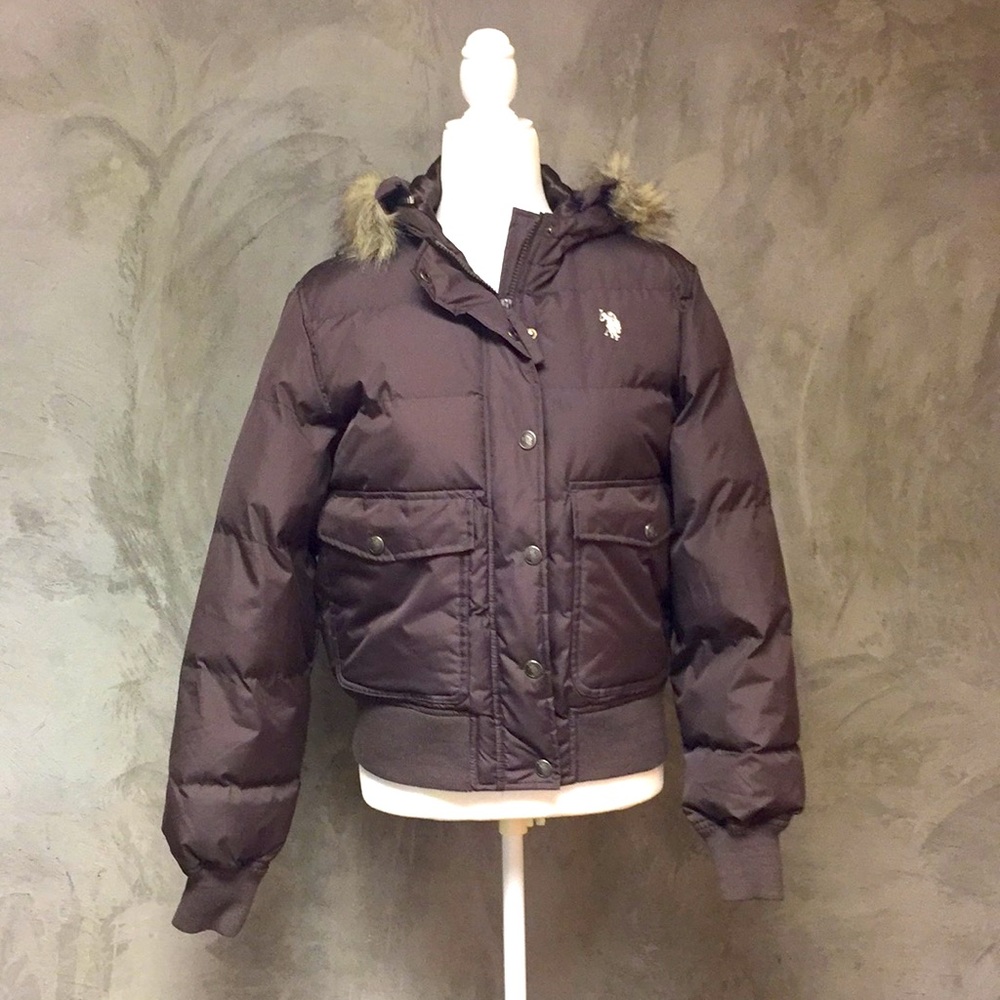 U. S. Polo Assassin Brown Puffer Jacket, Faux Fur